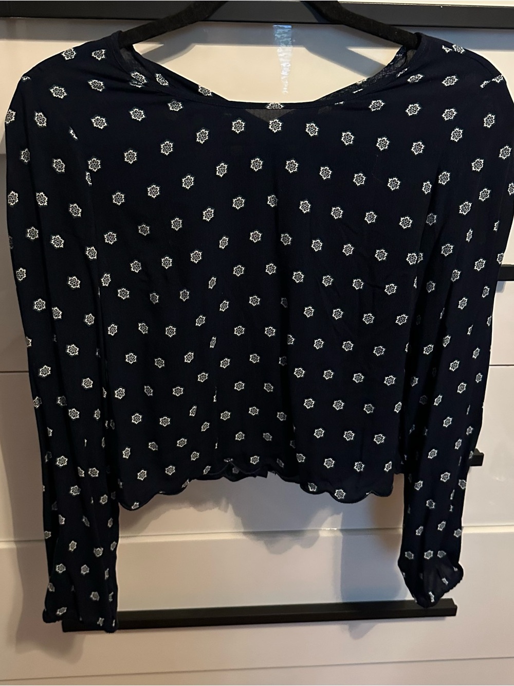 Aeropostale Navy Long-Sleeve Top with White Floral Dots